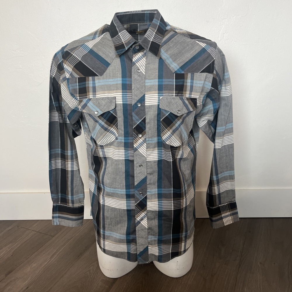 VTG Rustler X-Long Tails Pearl Snap Shirt Mens Sz 16.5 34/35